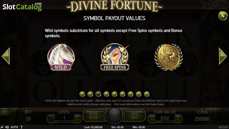 Divine Fortune slot screenshot, NetEnt