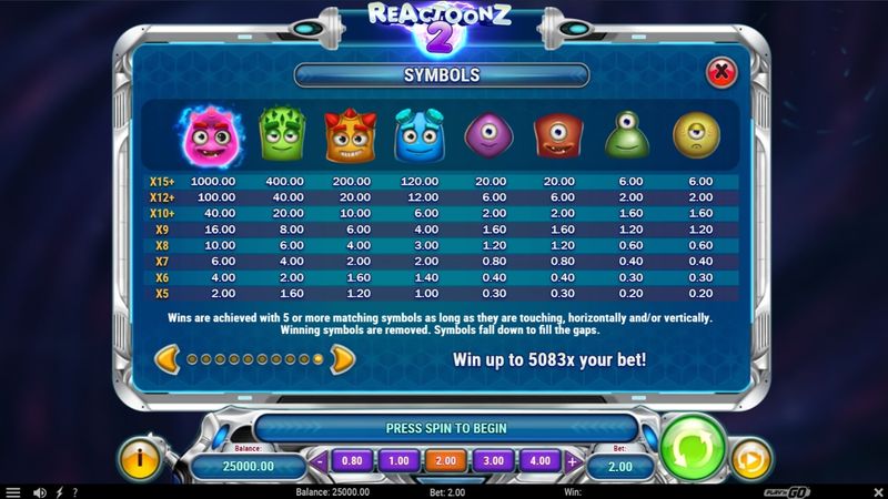 Reactoonz 2 slot screenshot, NetEnt